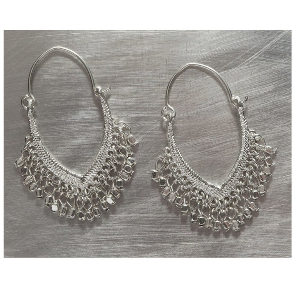 Silver Oval Multi Chain Boho Chic Earrings